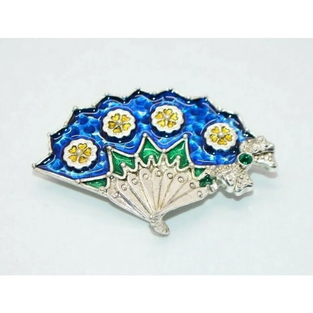 Danecraft Blue Green Enamel Silver Tone Rhinestone